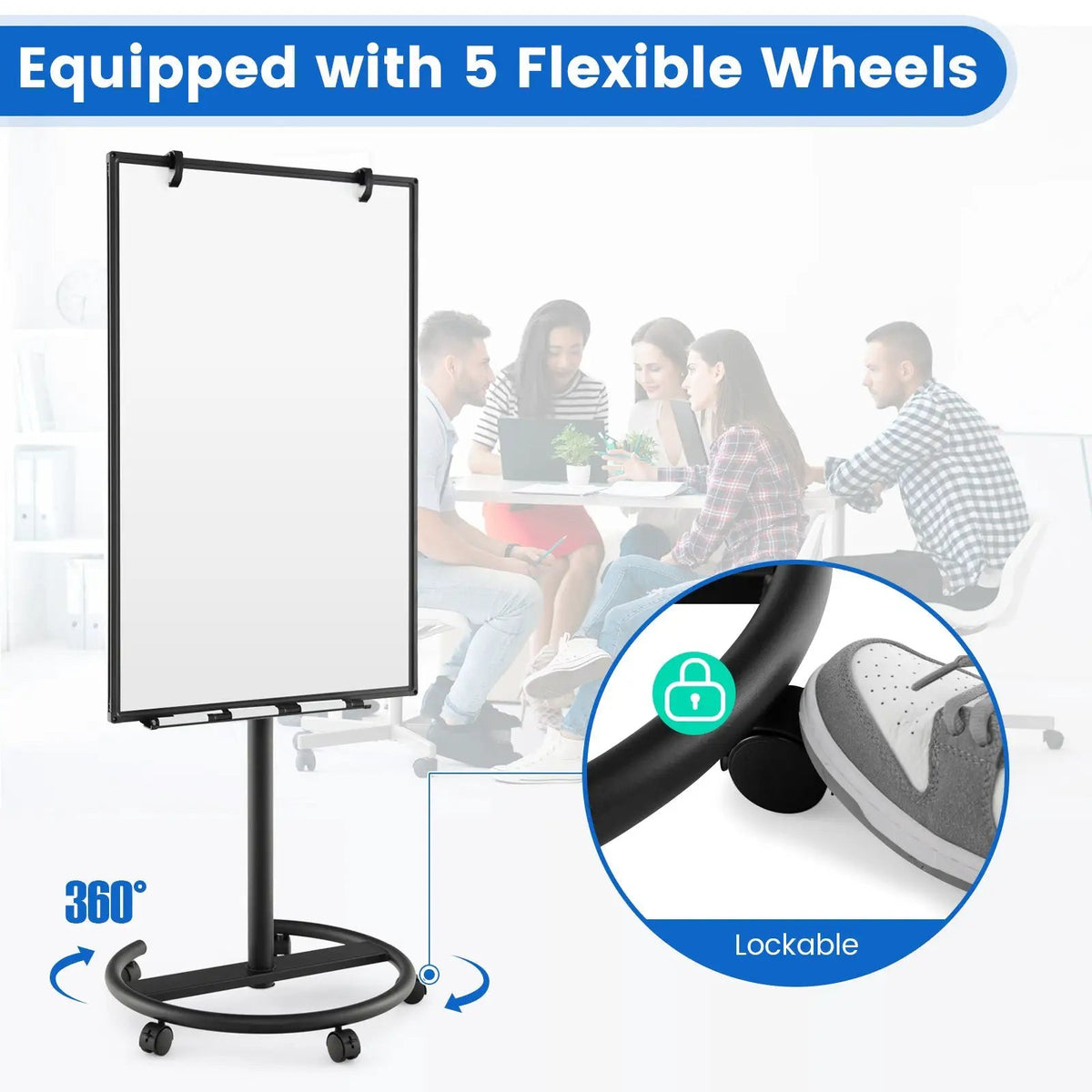 Height-Adjustable Mobile Whiteboard with Round Stand Paper Clips, photo 8 of 10