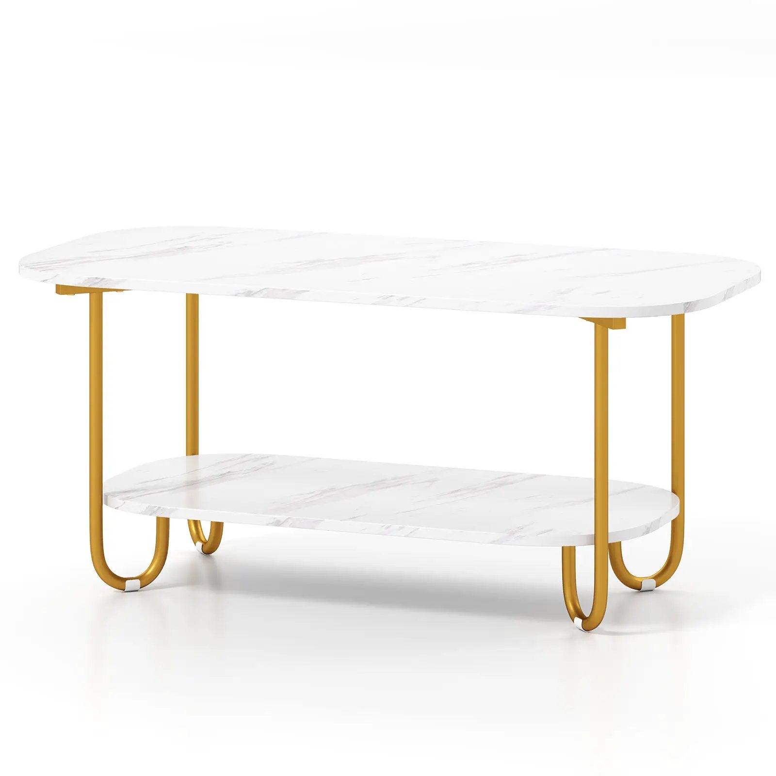 Modern 2-tier Faux Marble Top Coffee Table-White by DirectDeals