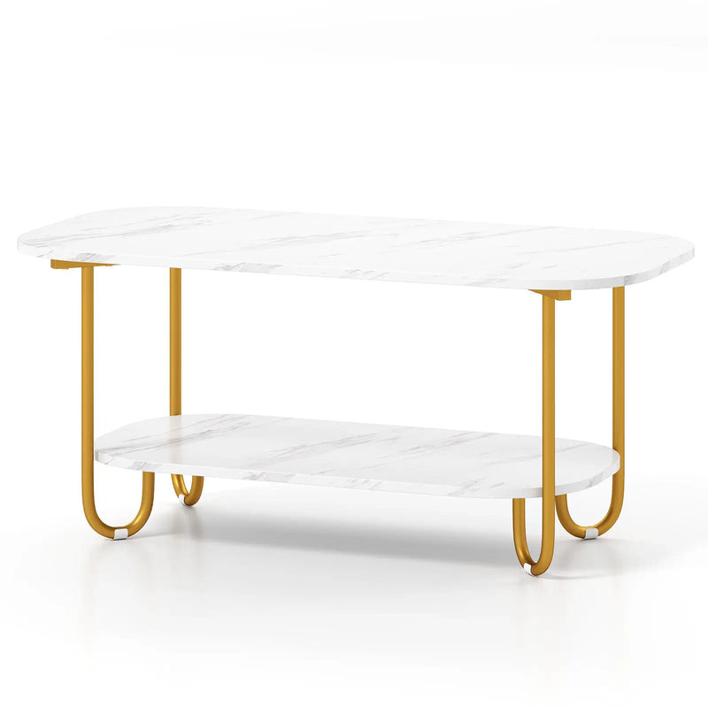 Modern 2-tier Faux Marble Top Coffee Table-White by DirectDeals