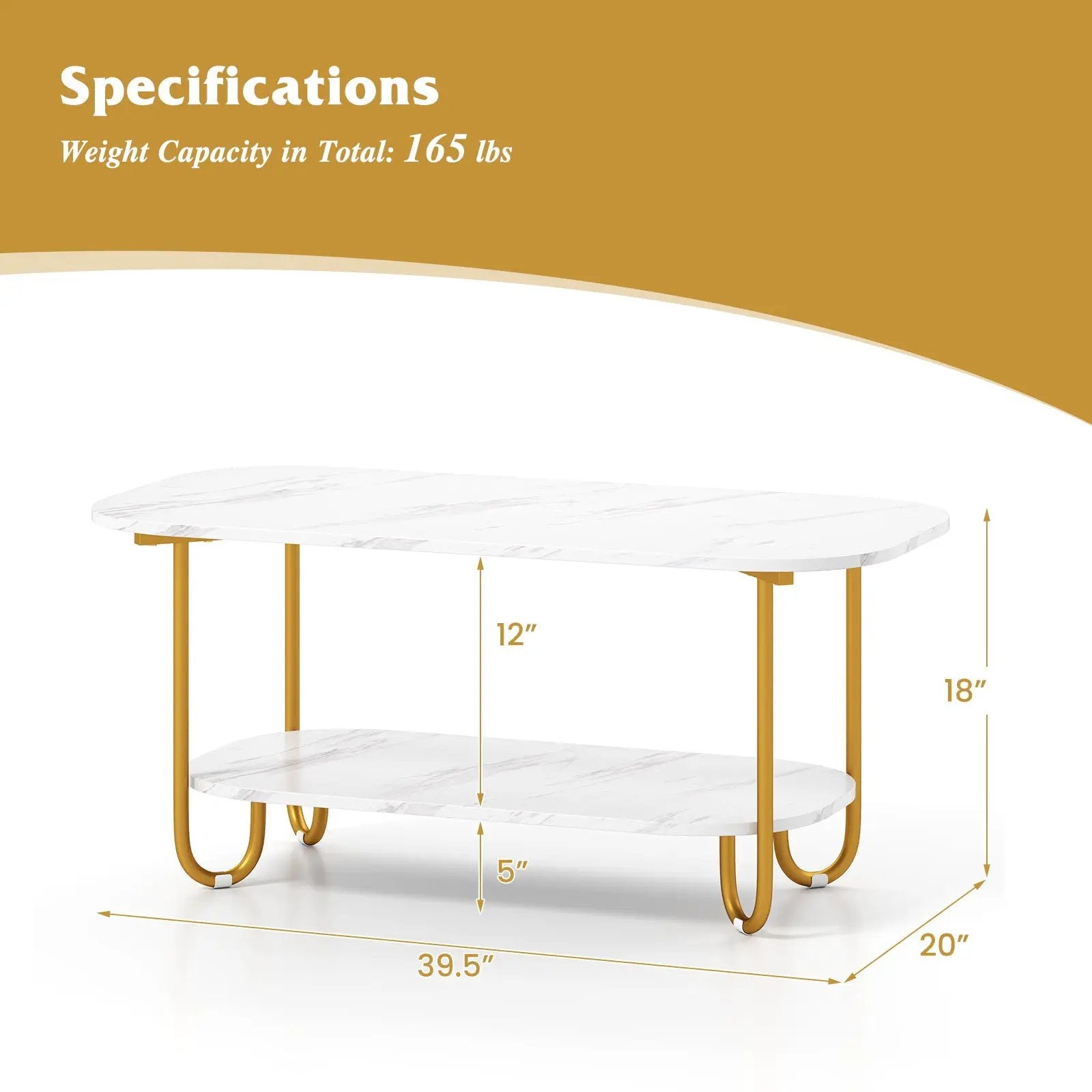 Modern 2-tier Faux Marble Top Coffee Table-White by DirectDeals