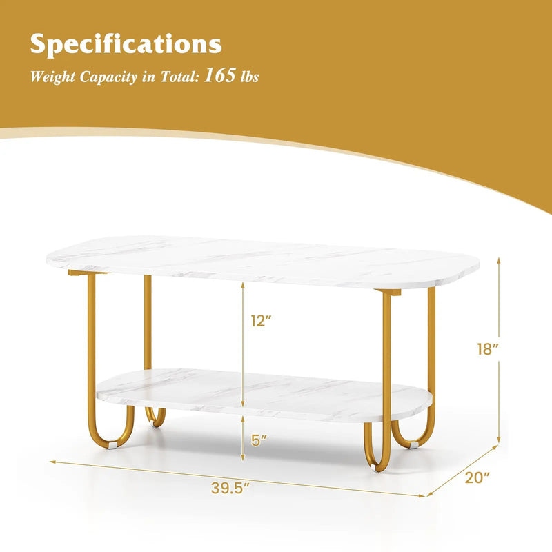 Modern 2-tier Faux Marble Top Coffee Table-White by DirectDeals