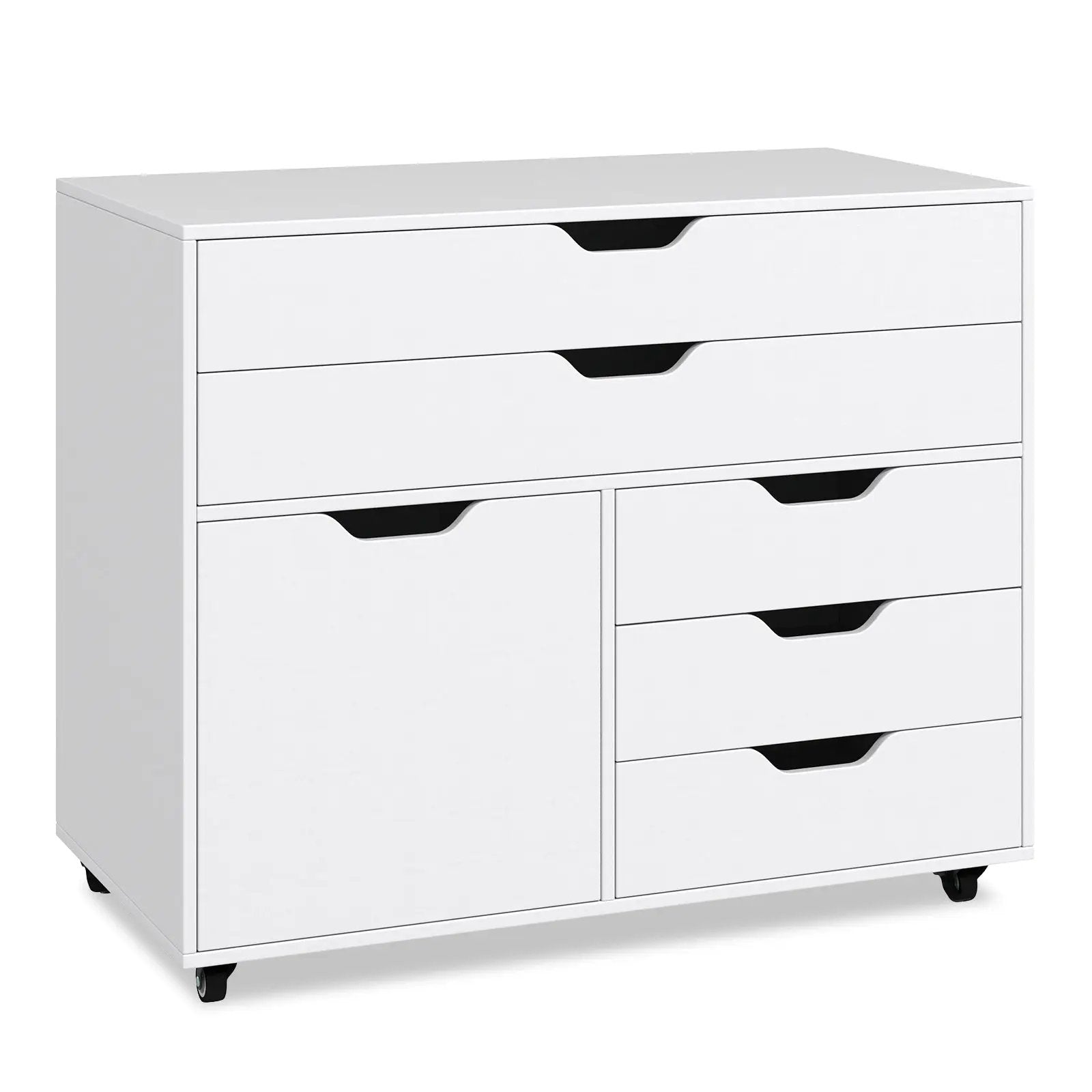 Modern Vertical 5-Drawer Mobile Chest with Door 5 Casters by DirectDeals
