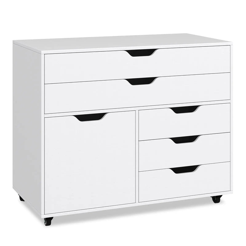 Modern Vertical 5-Drawer Mobile Chest with Door 5 Casters by DirectDeals