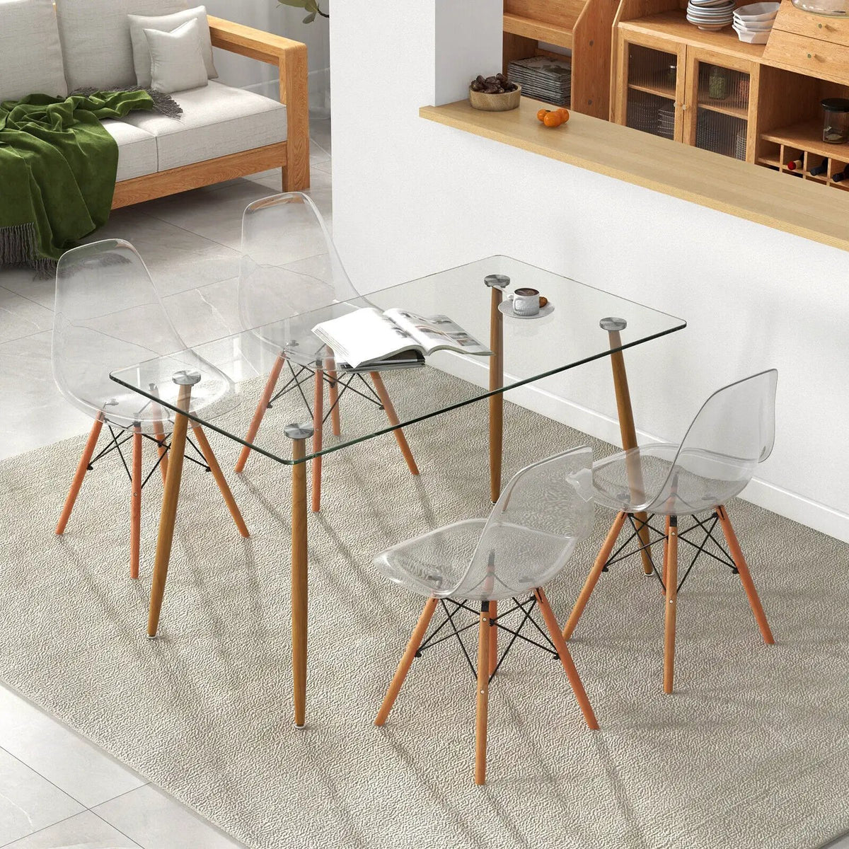 5 Pieces Rectangle Dining Table Set with 51 Inch Glass Tabletop by DirectDeals