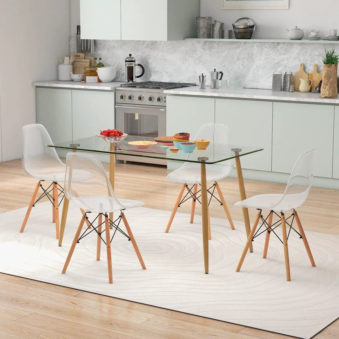 5 Pieces Rectangle Dining Table Set with 51 Inch Glass Tabletop by DirectDeals