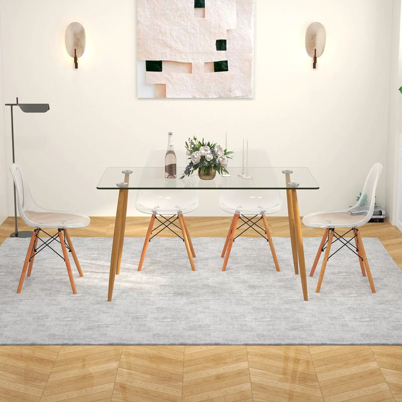 5 Pieces Rectangle Dining Table Set with 51 Inch Glass Tabletop by DirectDeals