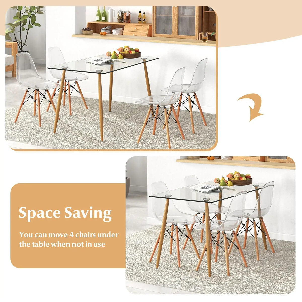 5 Pieces Rectangle Dining Table Set with 51 Inch Glass Tabletop by DirectDeals