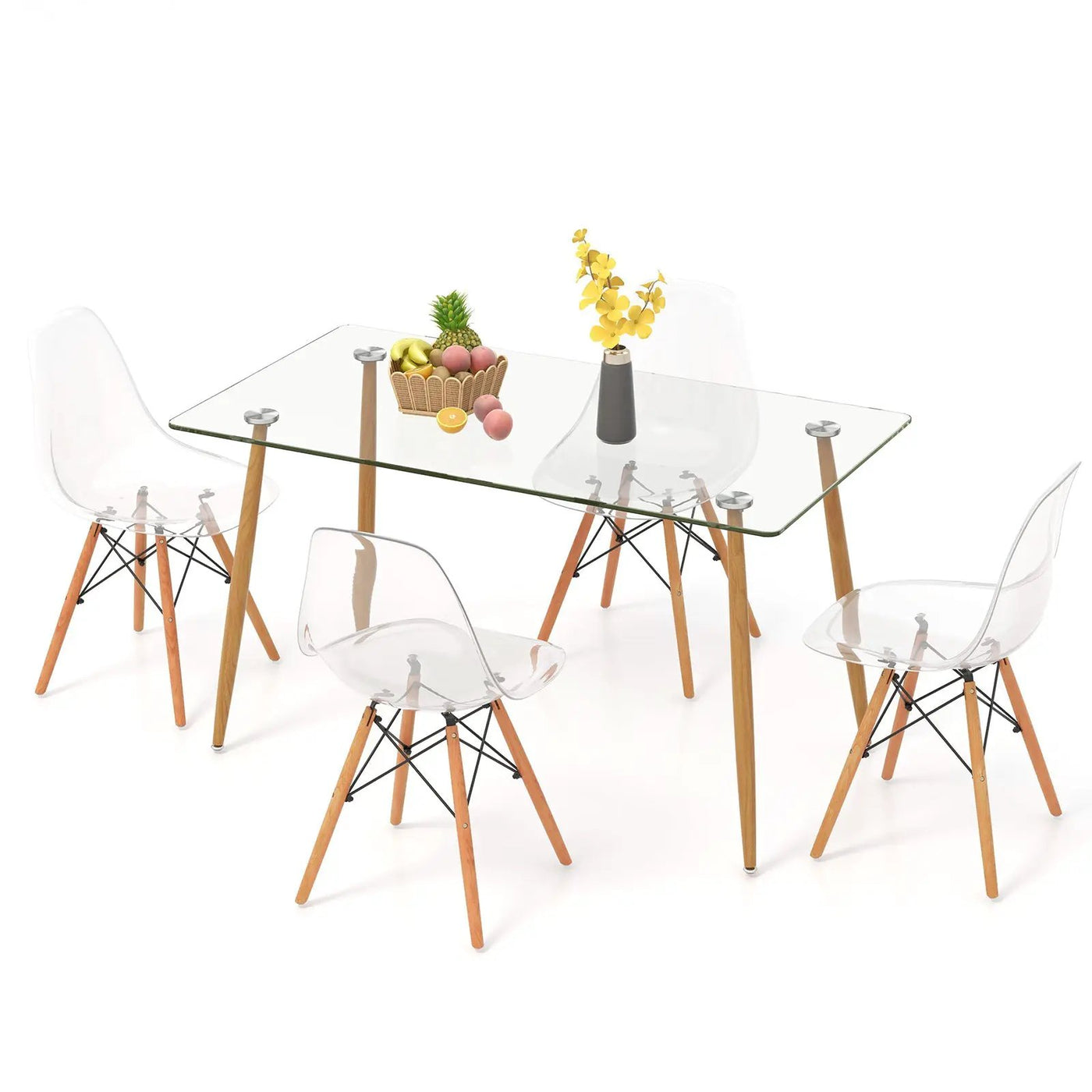 5 Pieces Rectangle Dining Table Set with 51 Inch Glass Tabletop by DirectDeals