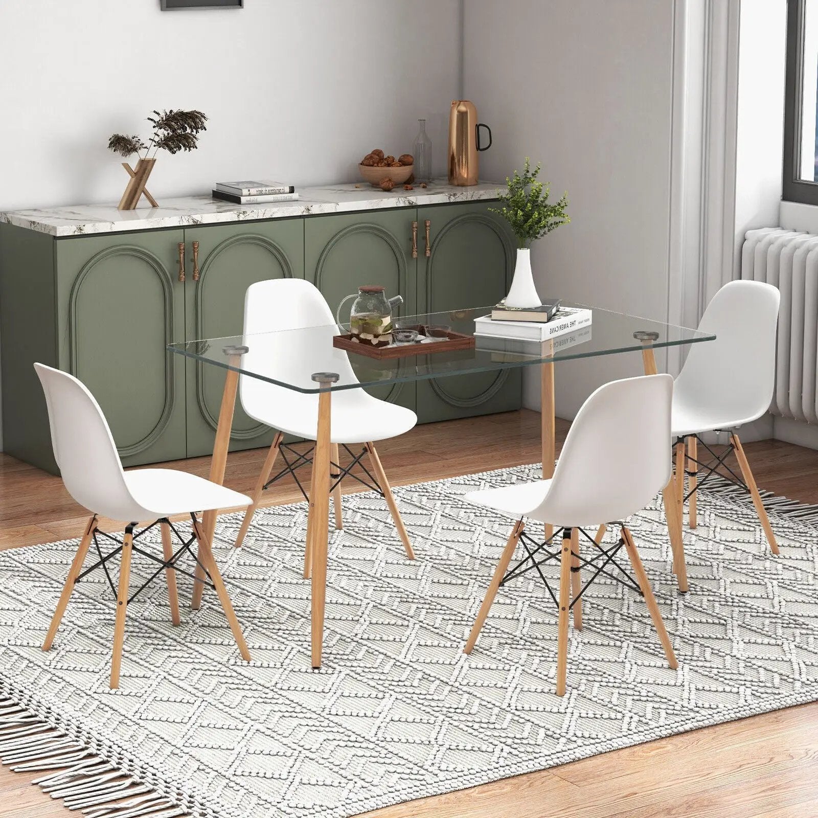 5 Pieces Rectangle Dining Table Set with 51 Inch Glass Tabletop by DirectDeals