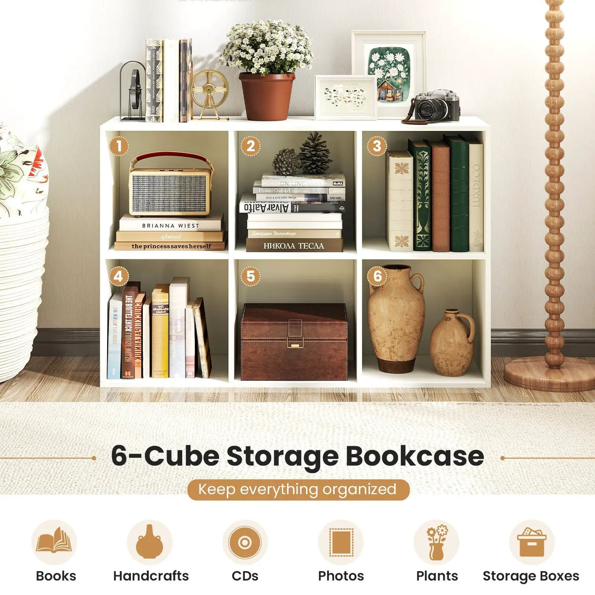 Modern 6-Cube Bookcase with Anti-tipping Kits for Bedroom Living Room-White, photo 7 of 10