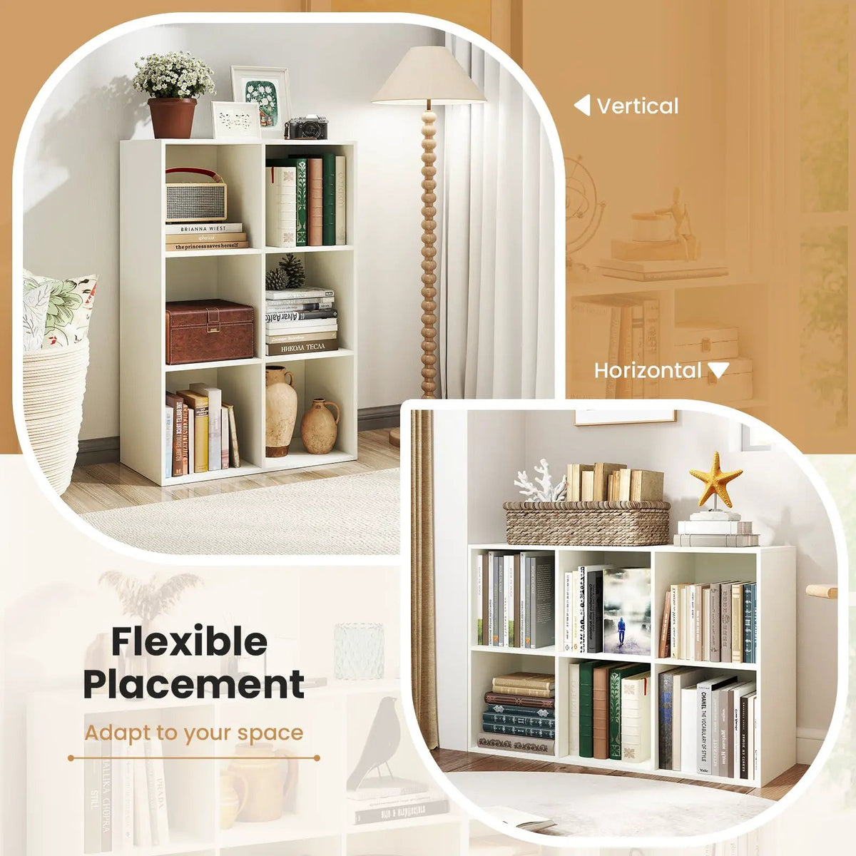 Modern 6-Cube Bookcase with Anti-tipping Kits for Bedroom Living Room-White, photo 8 of 10
