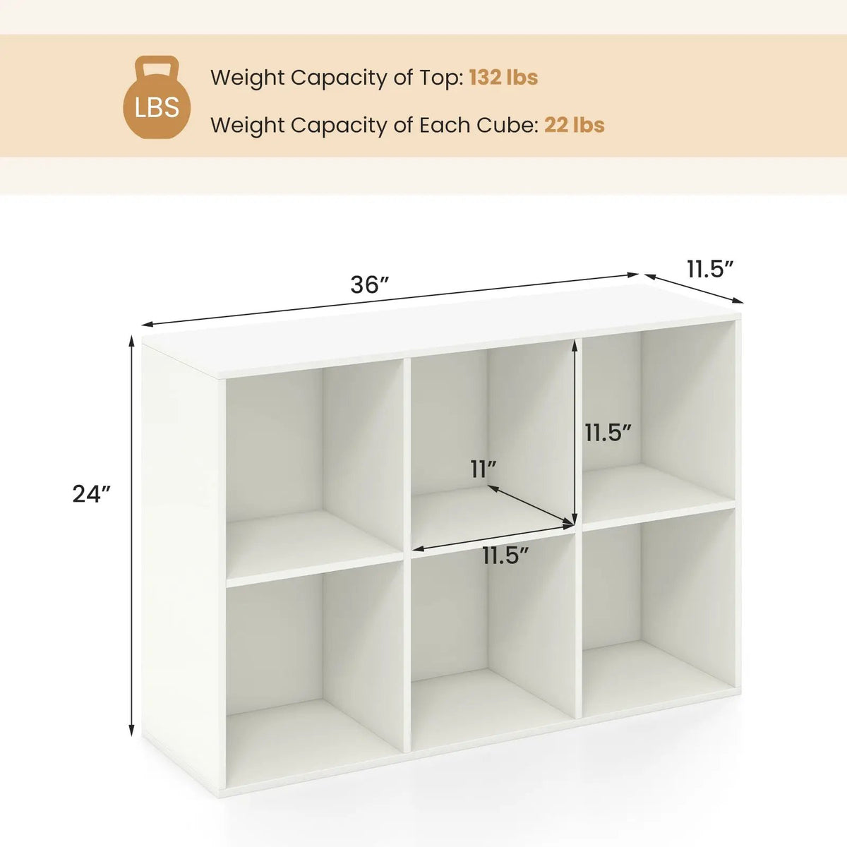 Modern 6-Cube Bookcase with Anti-tipping Kits for Bedroom Living Room-White, photo 5 of 10