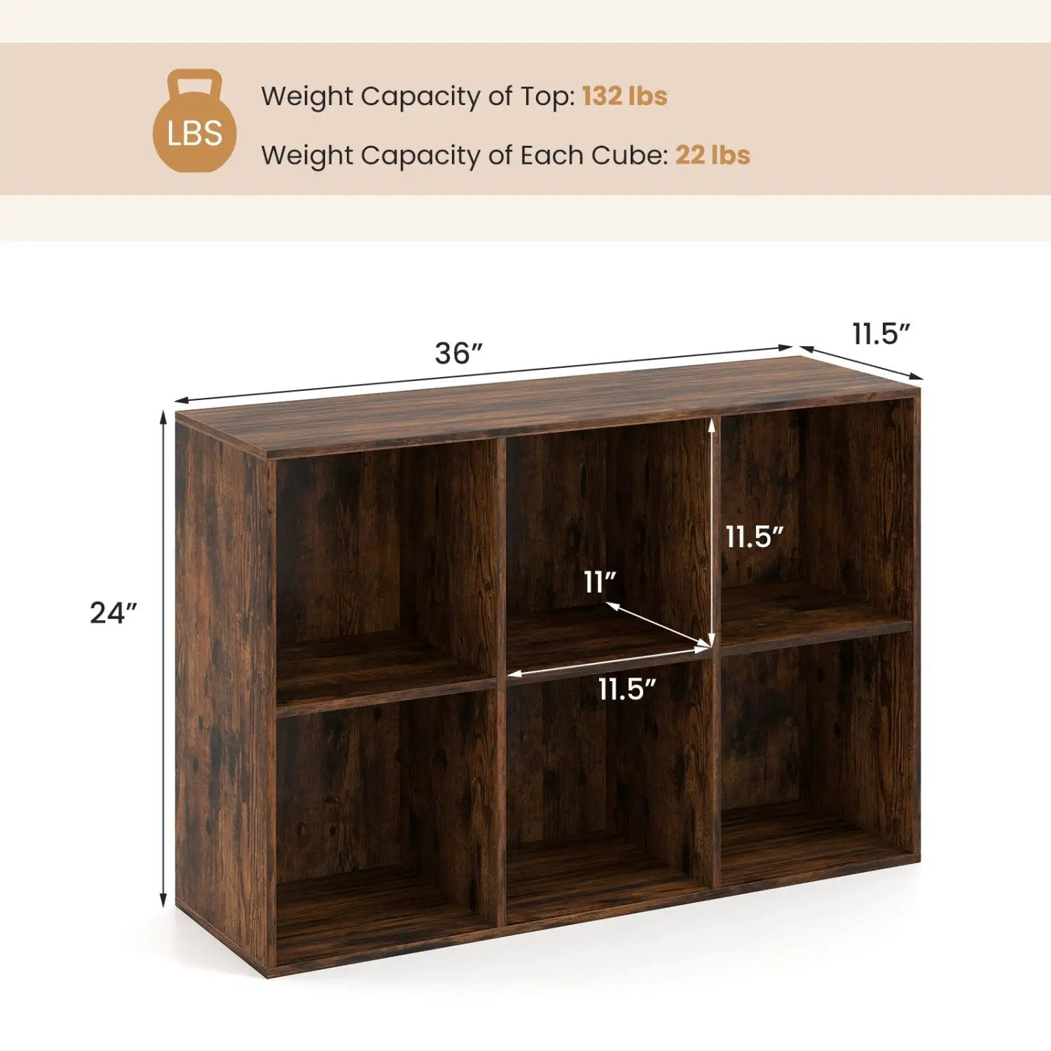 6-Cube Bookcase with Anti-Tipping Kit - Rustic Brown by DirectDeals