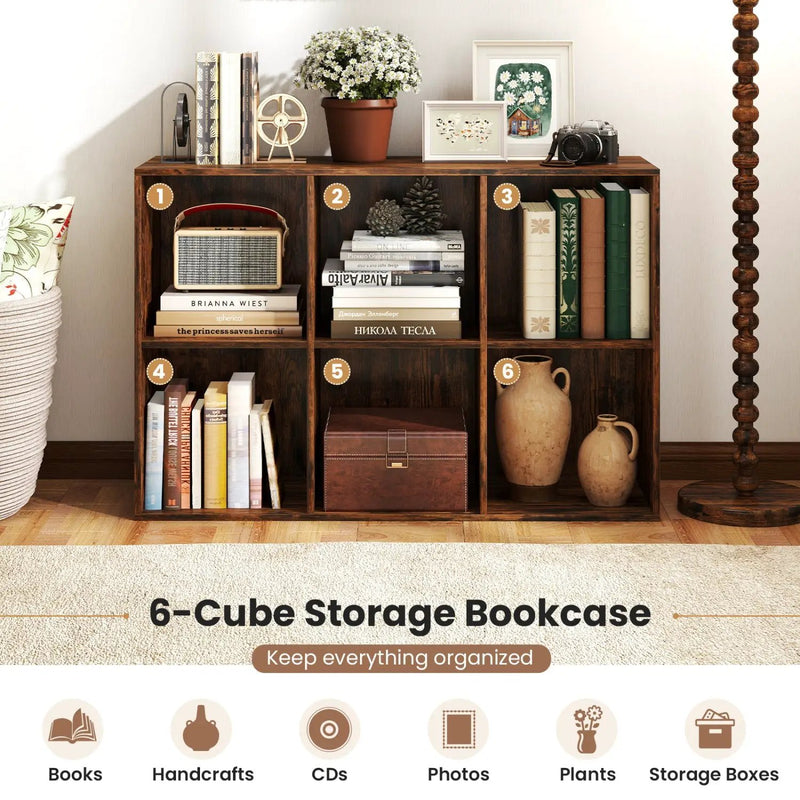 6-Cube Bookcase with Anti-Tipping Kit - Rustic Brown by DirectDeals