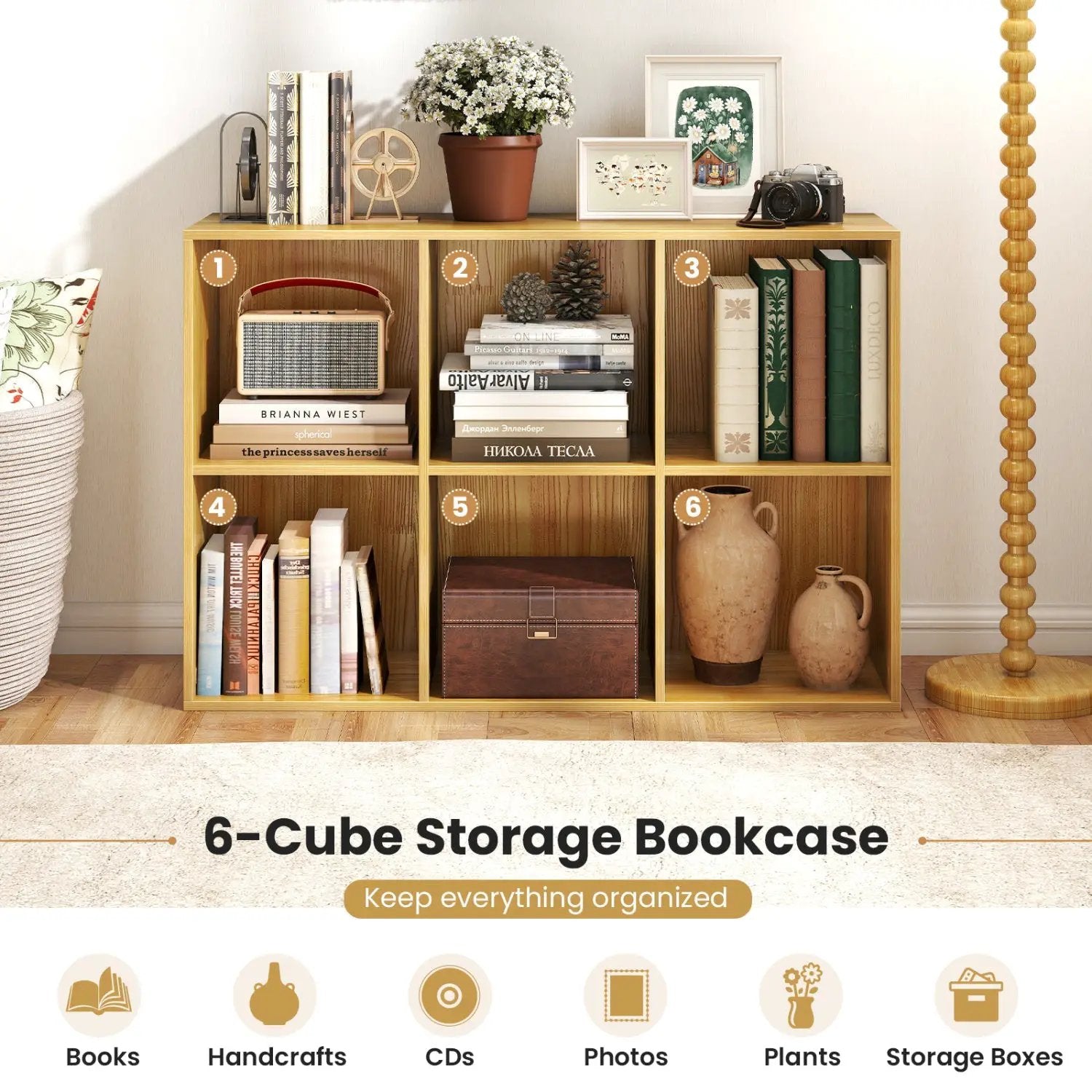 6-Cube Bookcase with Anti-Tipping Kit - Burlywood by DirectDeals