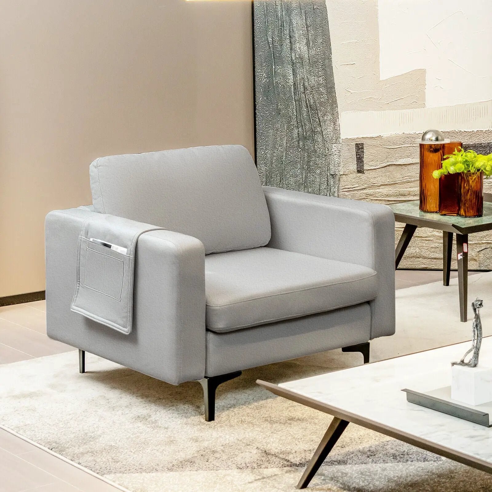 Modern Accent Armchair with Side Storage Pocket by DirectDeals