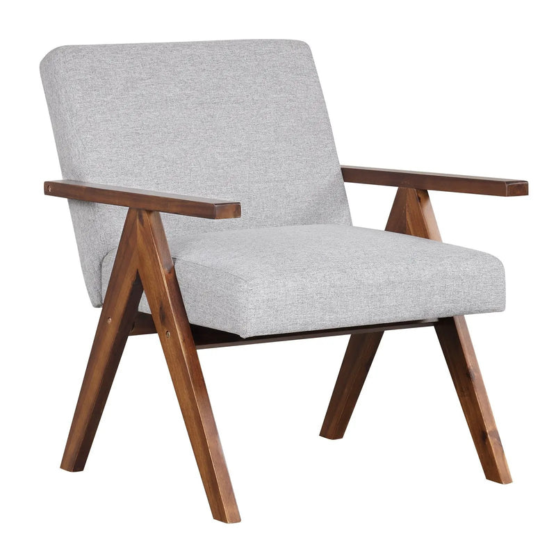Modern Accent Chair Linen Fabric Armchair with Solid Acacia Wood Frame by DirectDeals