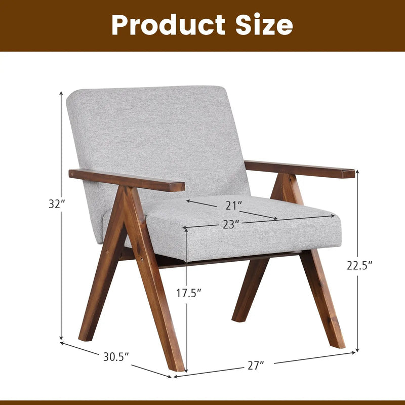 Modern Accent Chair Linen Fabric Armchair with Solid Acacia Wood Frame by DirectDeals
