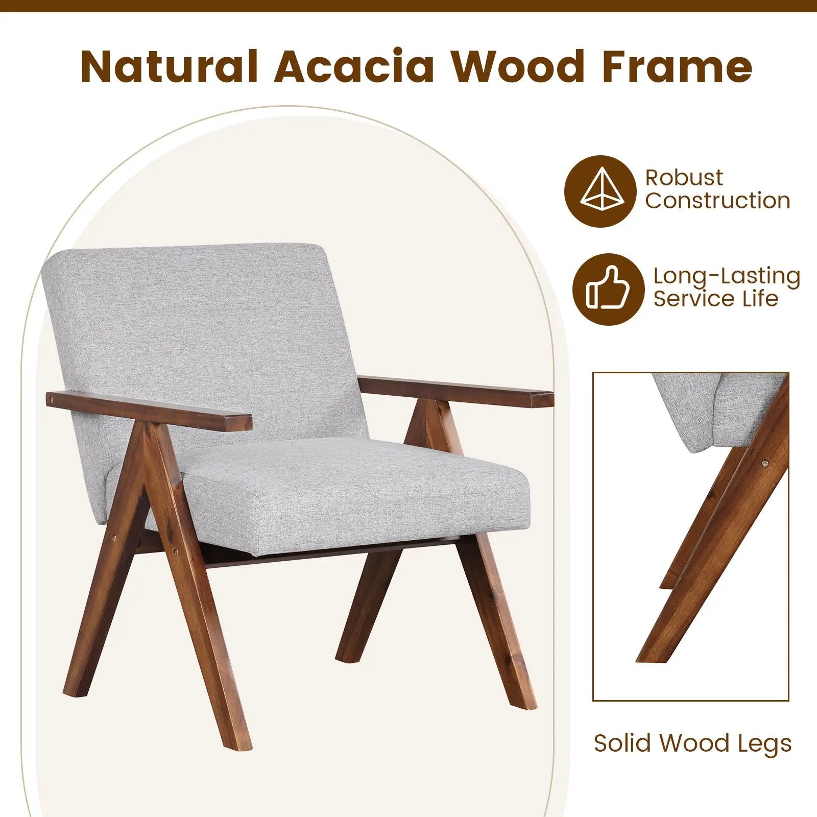 Modern Accent Chair Linen Fabric Armchair with Solid Acacia Wood Frame by DirectDeals
