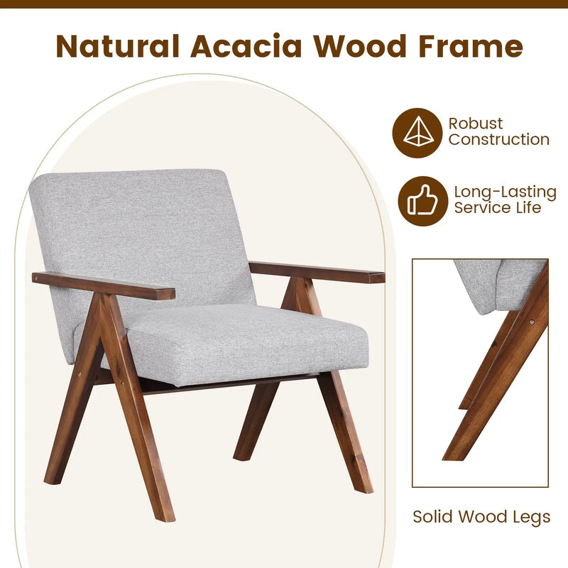 Modern Accent Chair Linen Fabric Armchair with Solid Acacia Wood Frame by DirectDeals