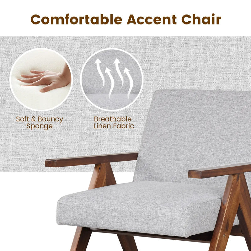 Modern Accent Chair Linen Fabric Armchair with Solid Acacia Wood Frame by DirectDeals