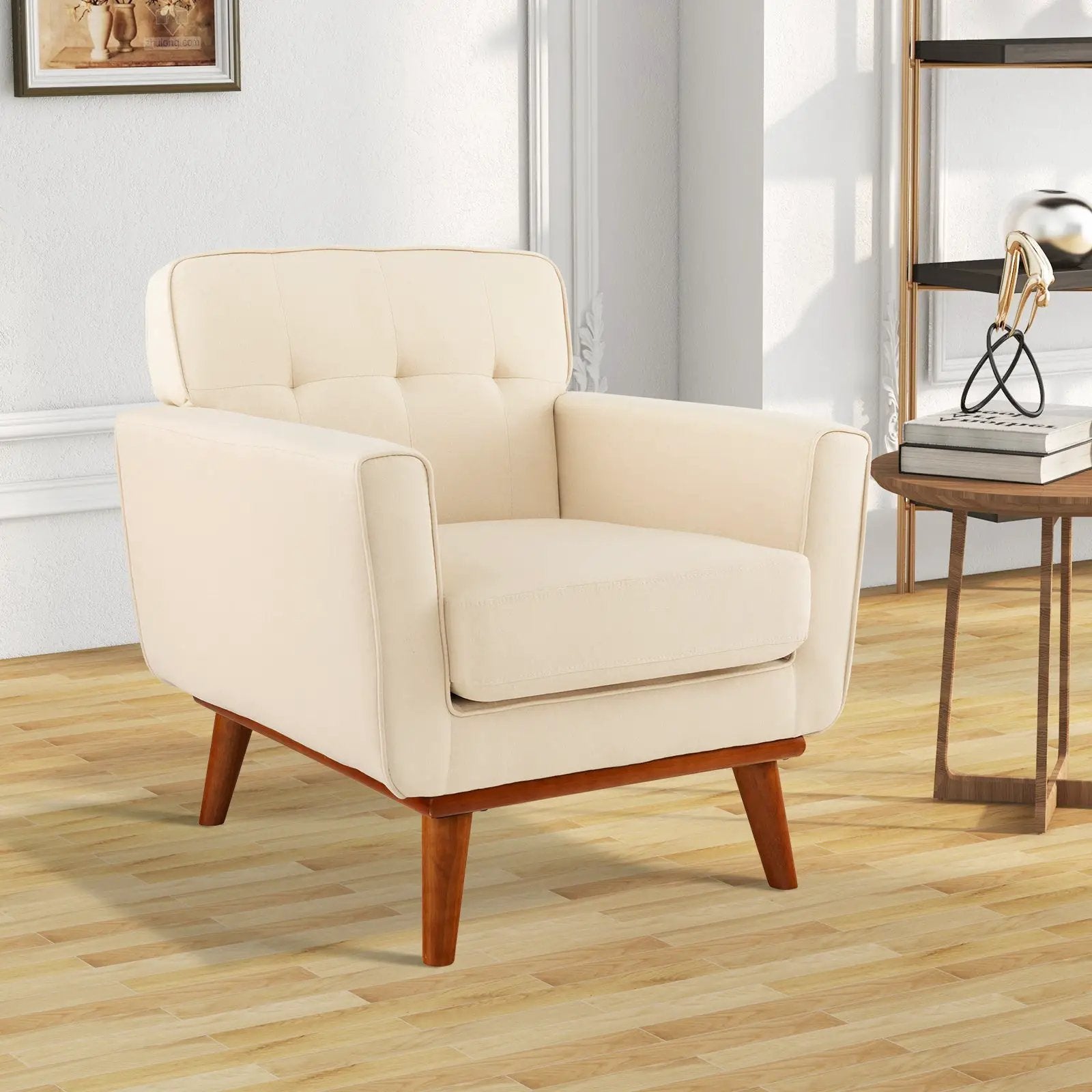 Modern Accent Chair Upholstered Linen Fabric Armchair with Removable Padded Seat Cushion by DirectDeals