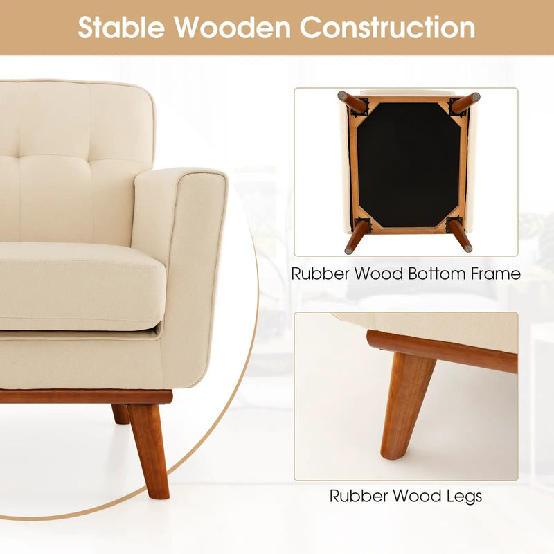 Modern Accent Chair Upholstered Linen Fabric Armchair with Removable Padded Seat Cushion by DirectDeals
