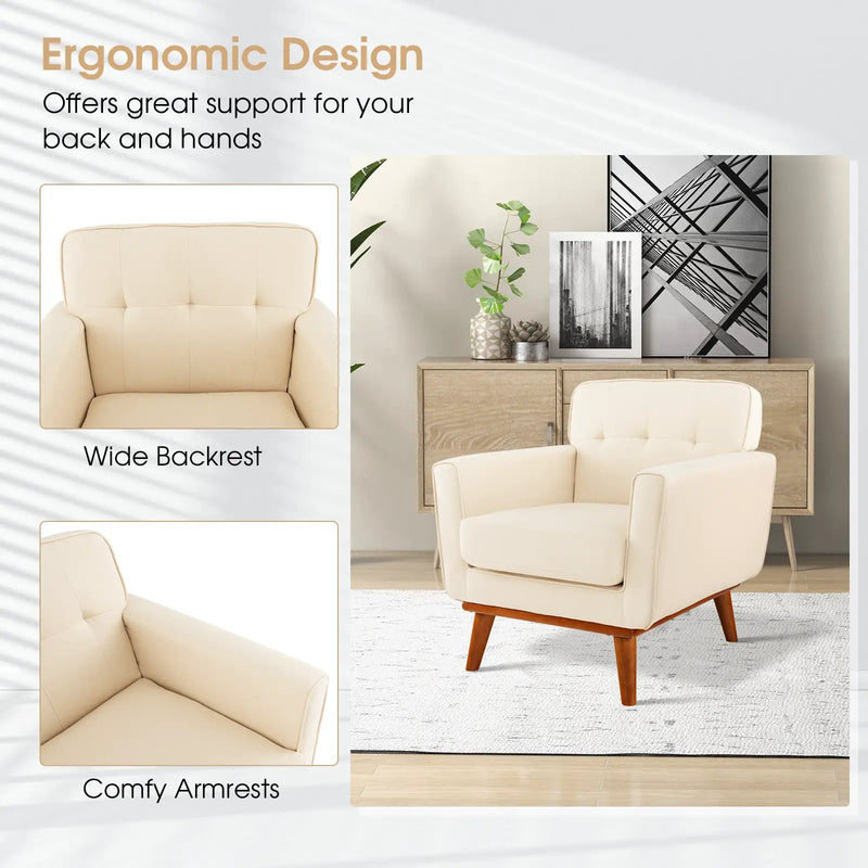 Modern Accent Chair Upholstered Linen Fabric Armchair with Removable Padded Seat Cushion by DirectDeals