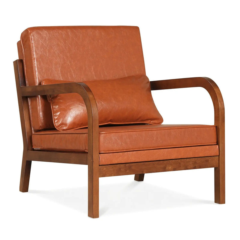 Modern Accent Chair Faux Leather Linen Fabric Upholstered Armchair by DirectDeals