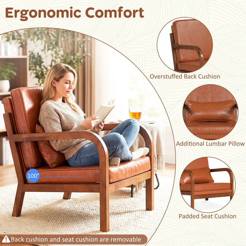 Modern Accent Chair Faux Leather Linen Fabric Upholstered Armchair by DirectDeals