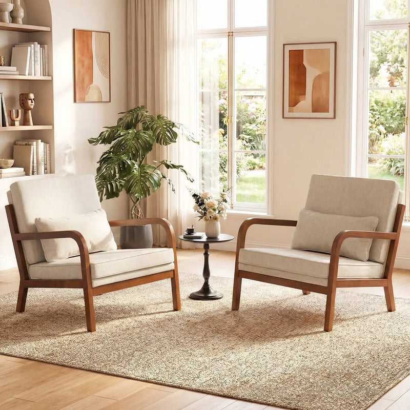 Modern Accent Chair Faux Leather Linen Fabric Upholstered Armchair by DirectDeals