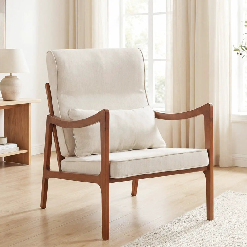 Modern Accent Chair with Solid Rubber Wood Faux Leather Upholstered Armchair by DirectDeals