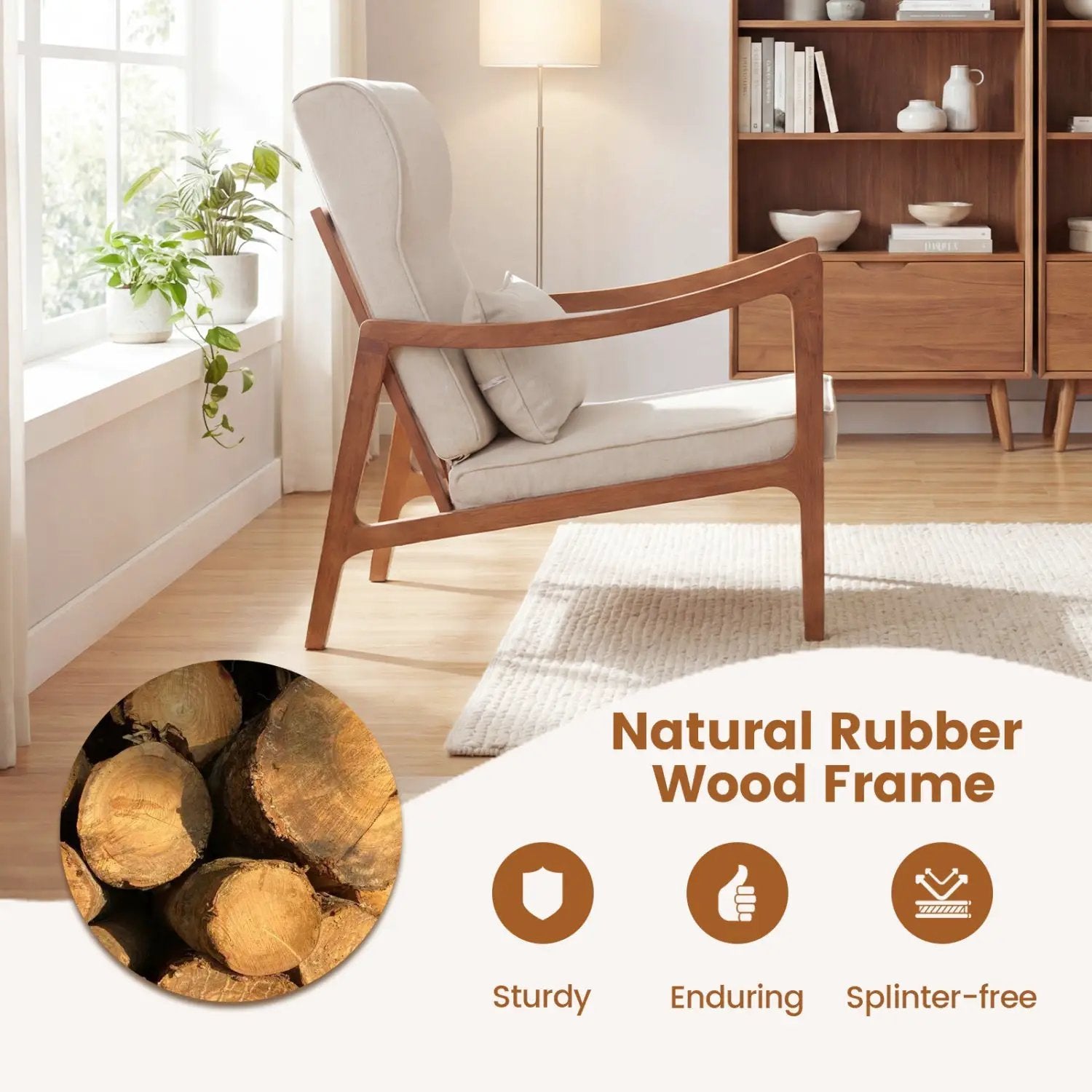 Modern Accent Chair with Solid Rubber Wood Faux Leather Upholstered Armchair by DirectDeals