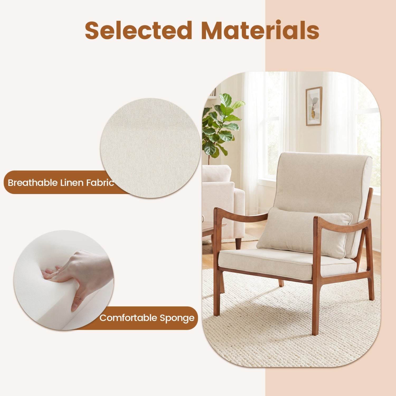 Modern Accent Chair with Solid Rubber Wood Faux Leather Upholstered Armchair by DirectDeals
