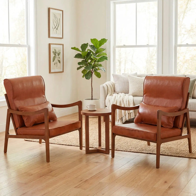 Modern Accent Chair with Solid Rubber Wood Faux Leather Upholstered Armchair by DirectDeals