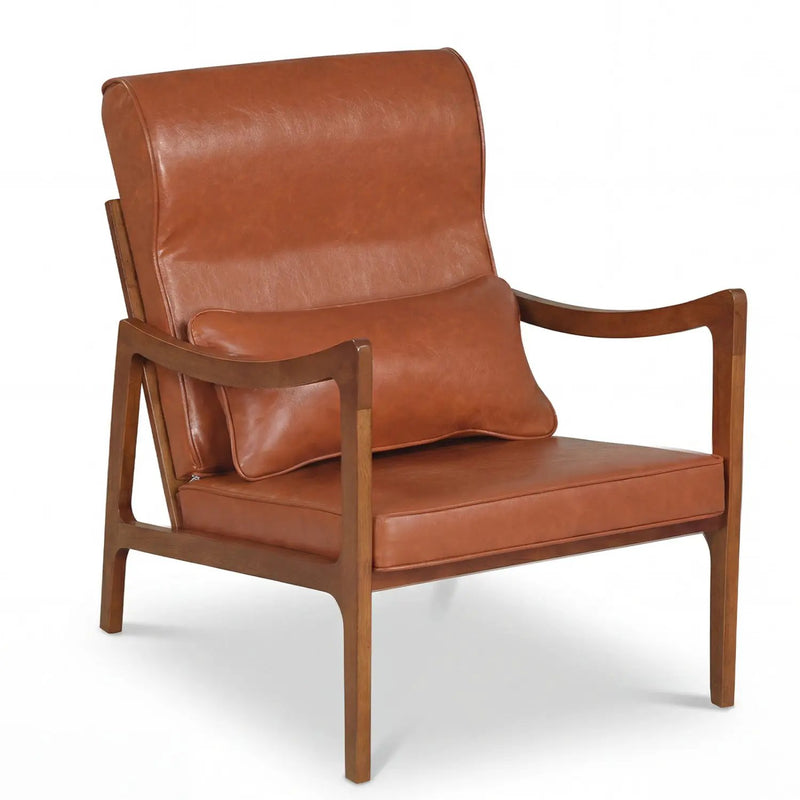 Modern Accent Chair with Solid Rubber Wood Faux Leather Upholstered Armchair by DirectDeals