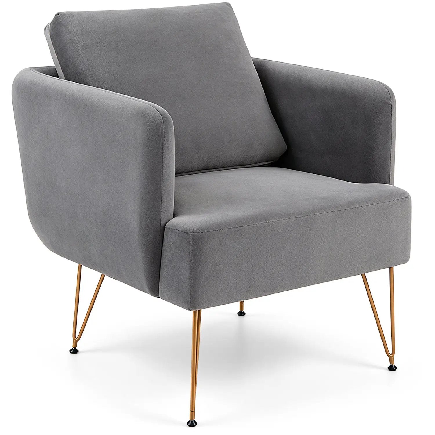 Velvet Accent Chair with Back Cushion and Golden Metal Legs by DirectDeals