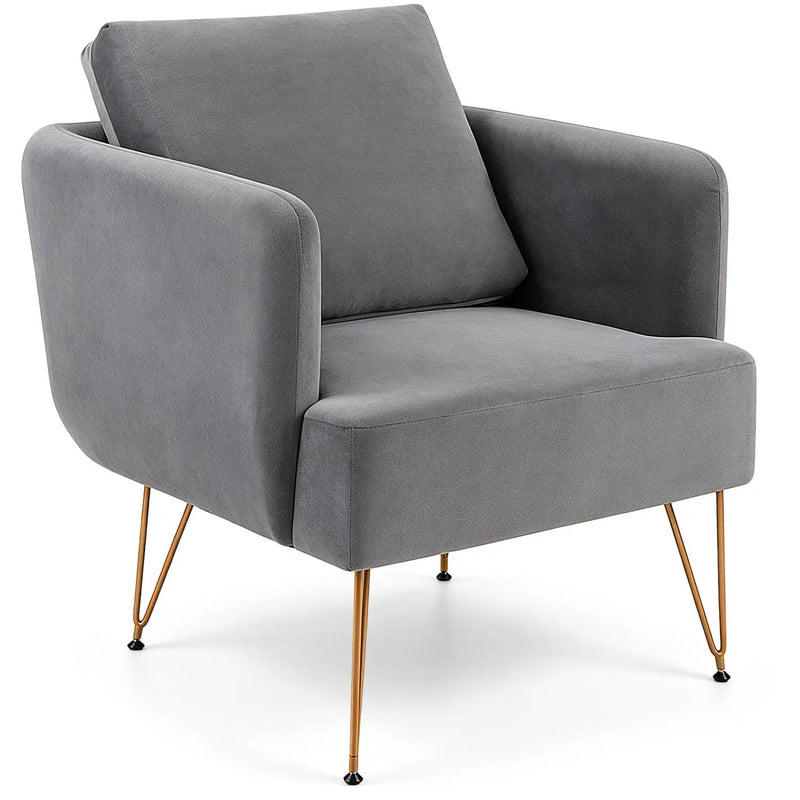 Velvet Accent Chair with Back Cushion and Golden Metal Legs by DirectDeals