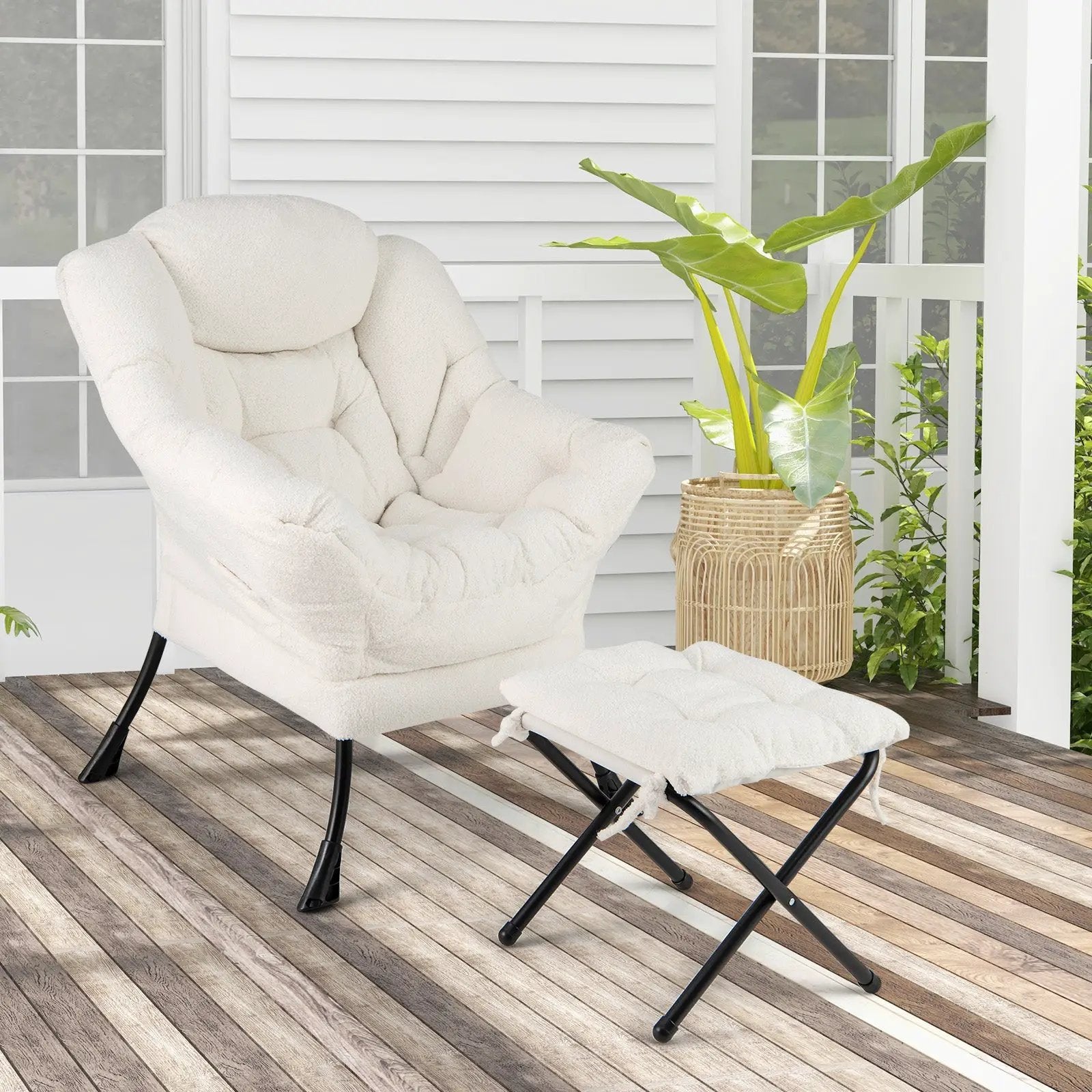 Modern Accent Chair with Folding Footrest and Head Pillow by DirectDeals
