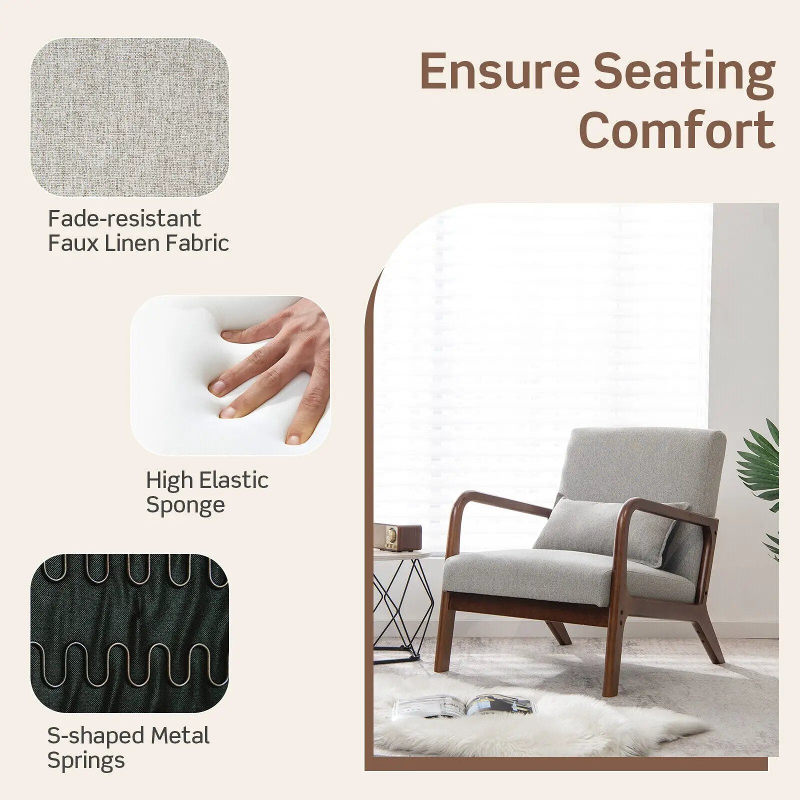 Modern Accent Chair with Rubber Wood Frame and Lumbar Pillow by DirectDeals