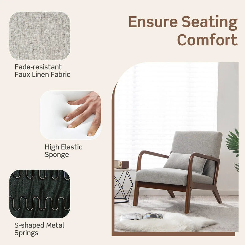 Modern Accent Chair with Rubber Wood Frame and Lumbar Pillow by DirectDeals