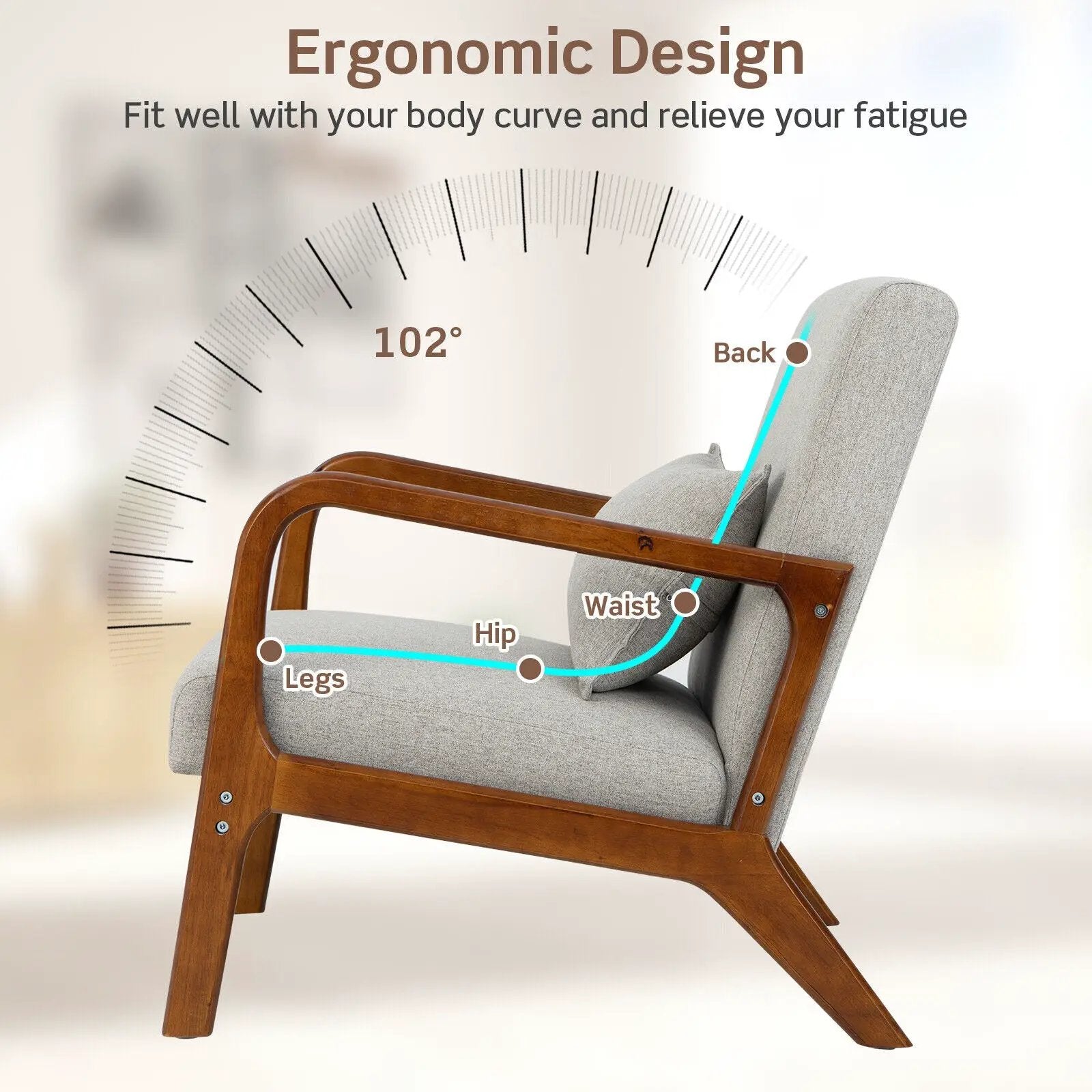 Modern Accent Chair with Rubber Wood Frame and Lumbar Pillow by DirectDeals