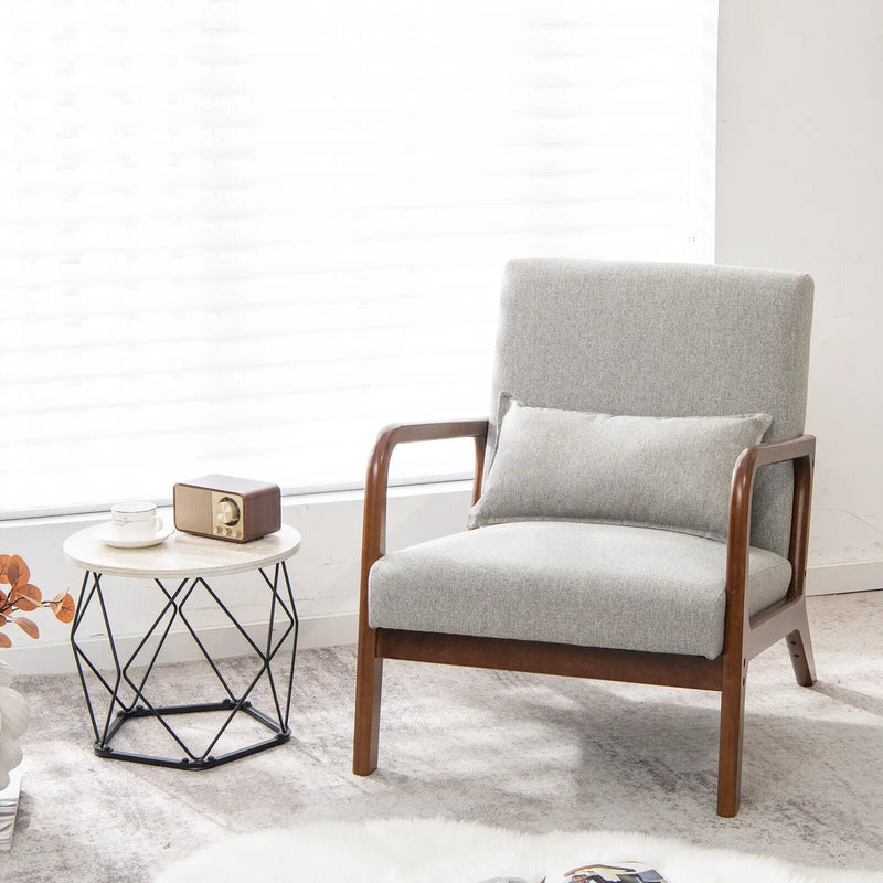 Modern Accent Chair with Rubber Wood Frame and Lumbar Pillow by DirectDeals