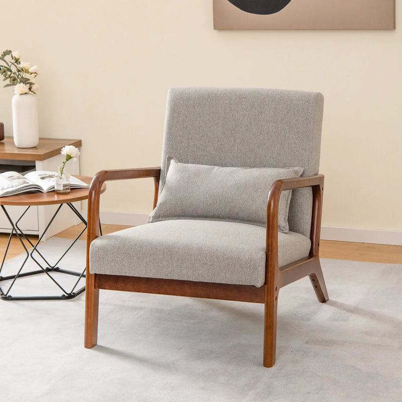 Modern Accent Chair with Rubber Wood Frame and Lumbar Pillow by DirectDeals