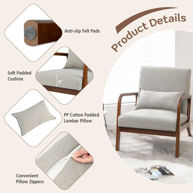 Modern Accent Chair with Rubber Wood Frame and Lumbar Pillow by DirectDeals