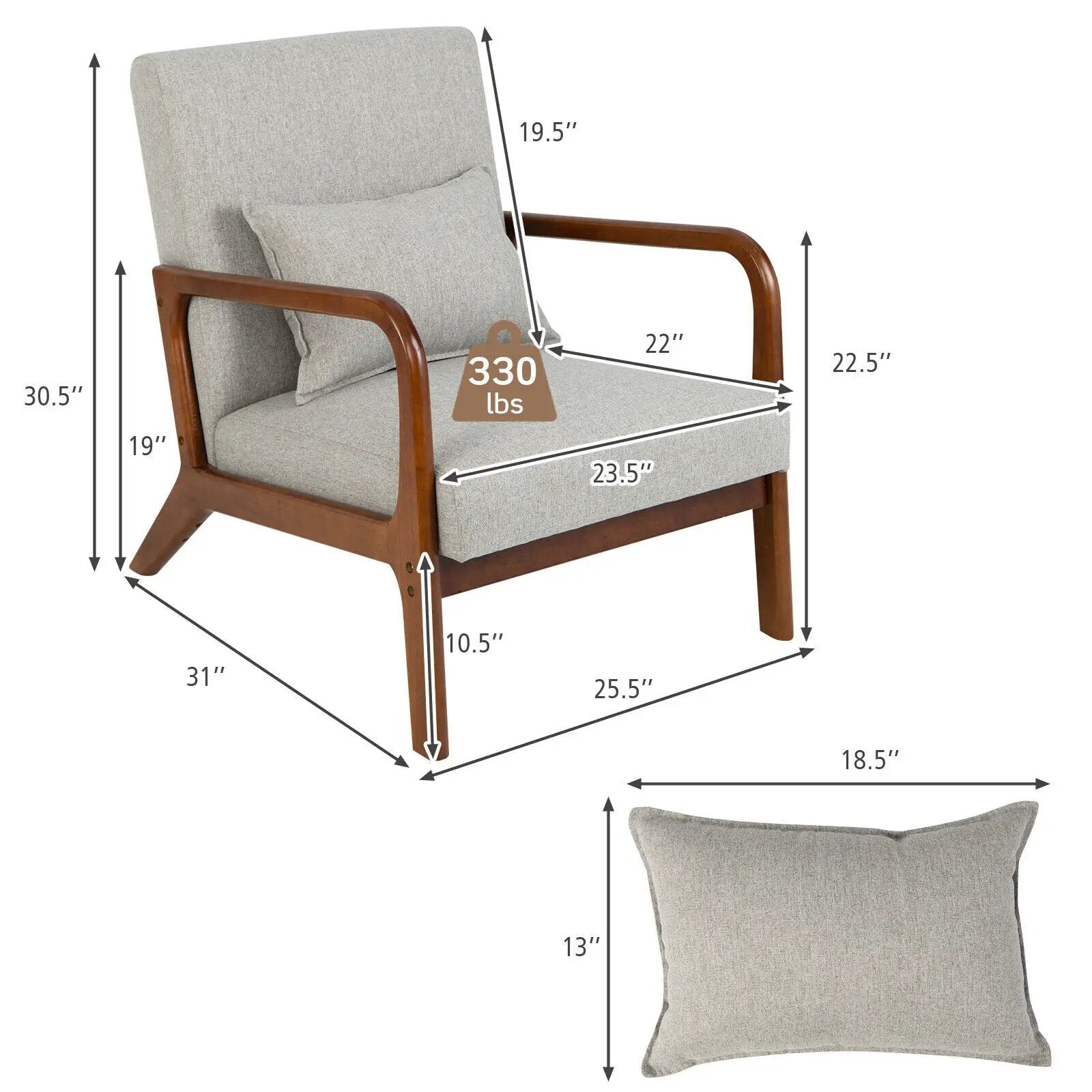 Modern Accent Chair with Rubber Wood Frame and Lumbar Pillow by DirectDeals