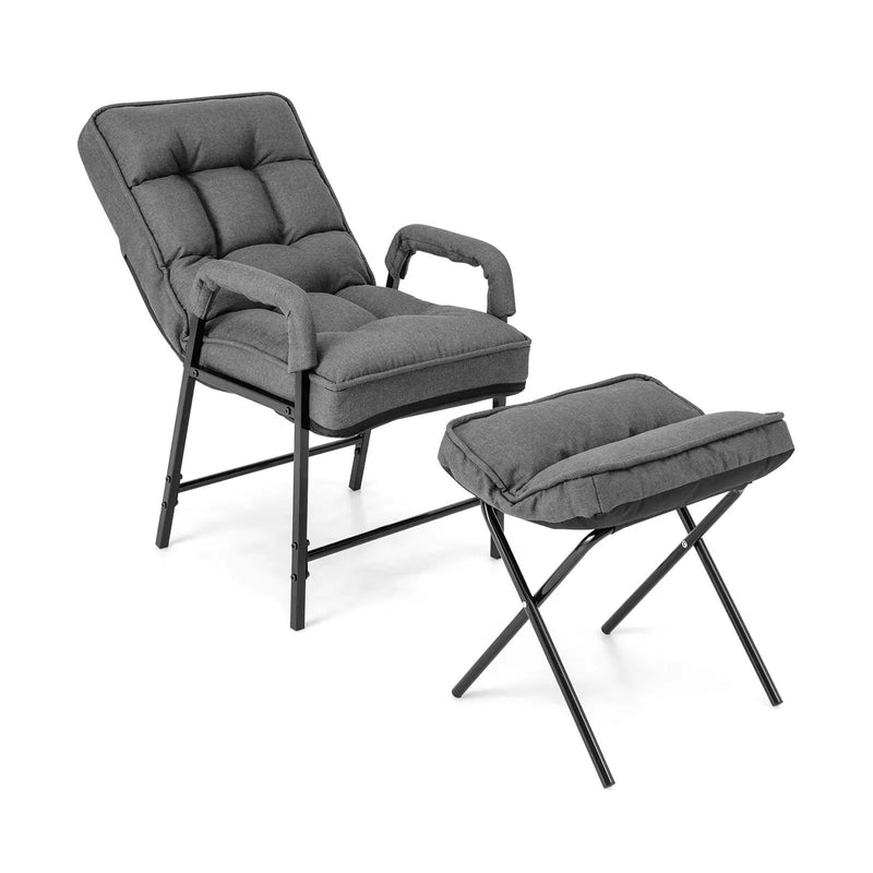 Linen Fabric Modern Accent Chair with Ottoman and Adjustable Backrest by DirectDeals