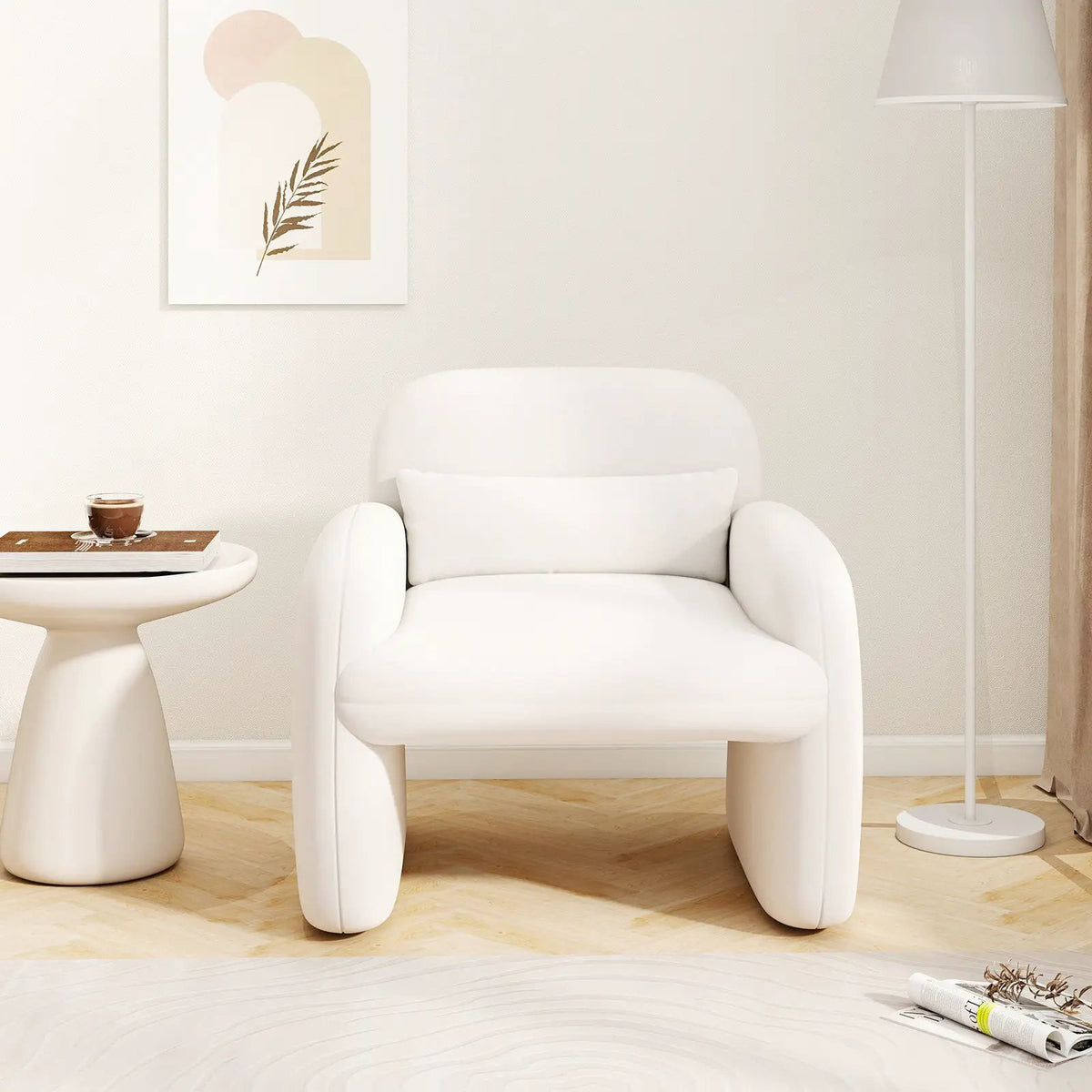Modern Accent Chair with Waist Pillow and Armrests for Living Room Bedroom, photo 2 of 10