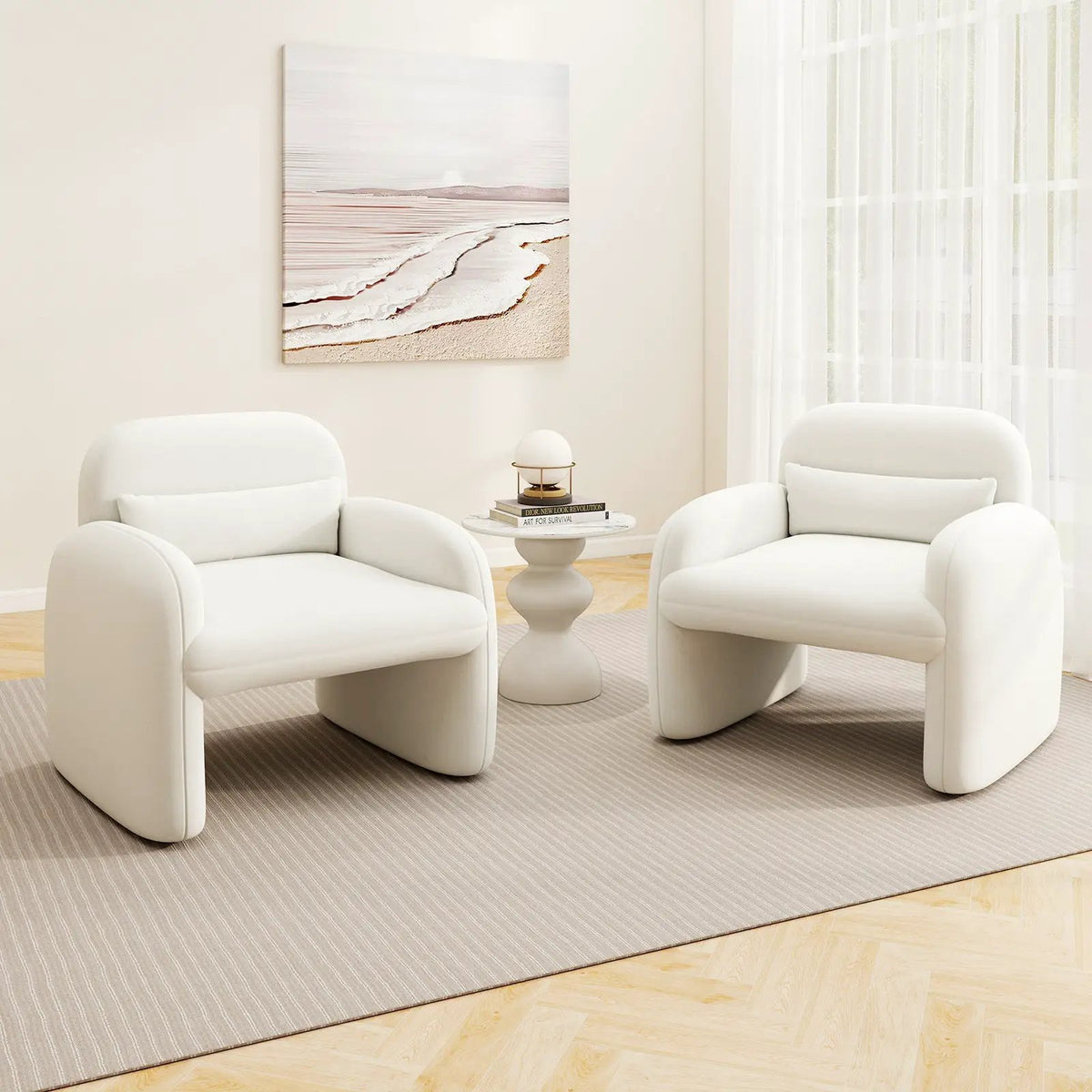 Modern Accent Chair with Waist Pillow and Armrests for Living Room Bedroom, photo 6 of 10