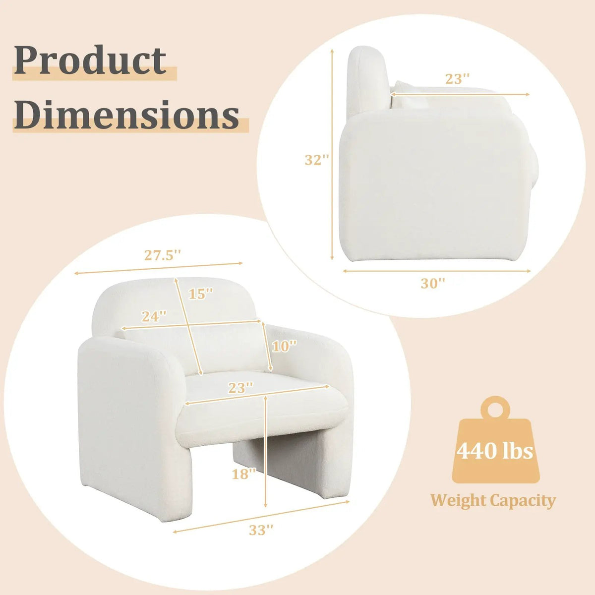 Modern Accent Chair with Waist Pillow and Armrests for Living Room Bedroom, photo 5 of 10